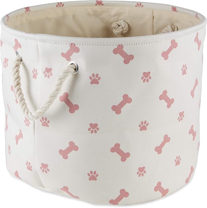 Bone Dry Pet Storage Collection Paw and Bone Print, Medium Round, 12x15x15, Rose - Image 2