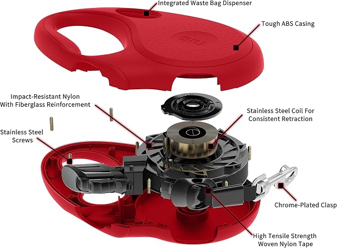TUG Oval 360° Tangle-Free Retractable Dog Leash with Integrated Waste Bag Dispenser (Small, Red) - Image 4