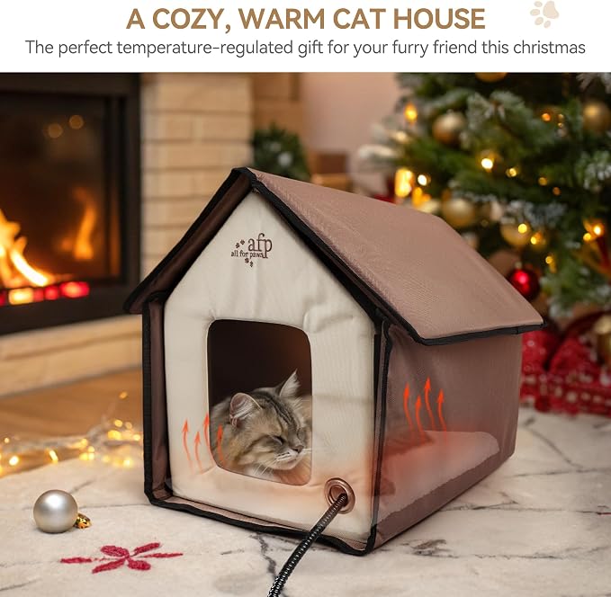 ALL FOR PAWS Heated Cat House, Indoor Cats Home for Winter with Heated Pad, Cat Houses & Condos, Heater Cat Bed for Feral Kitty, Thermo Kitty Home - Image 2