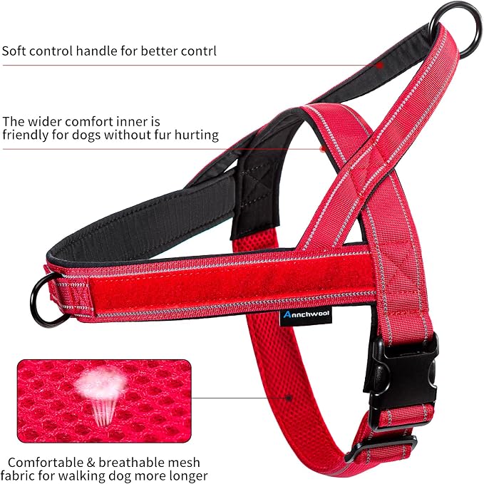 Annchwool No Pull Dog Harness with Padded Handle+5 Ft Leash,Reflective Strip Escape Proof and Quick Fit to Adjust Dog Harness,Easy for Training Walking for Small & Medium and Large Dogs(Red-Set,XL) - Image 4