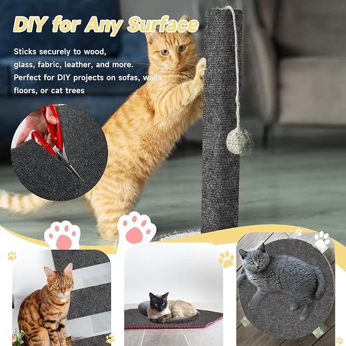 Cat Scratch Furniture Protector, 39.3''x15.8'' Trimmable DIY Self-Adhesive, Durable Corner Scratcher Couch Protectors from Cat Claws for Sofa, Tree Shelves & Scratching Posts (Dark Gray) - Image 4