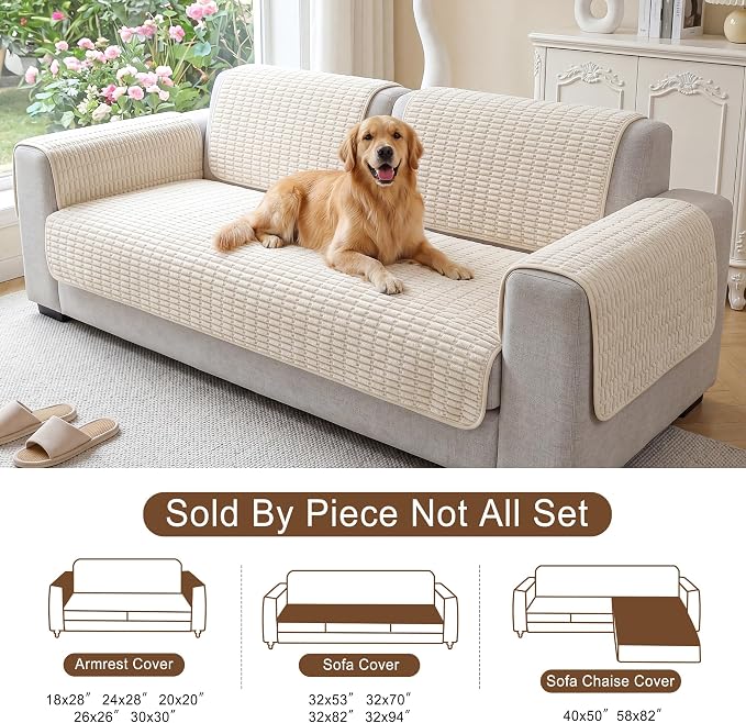 Foxdecor Couch Cover for Dogs Sofa Covers Non Slip Couch Pad Pet Friendly | Pet Couch Covers Washable Sofa Protector, Furniture Cover Couch Seat Protector for Living Room, Cream 32x53 Inch - Image 6