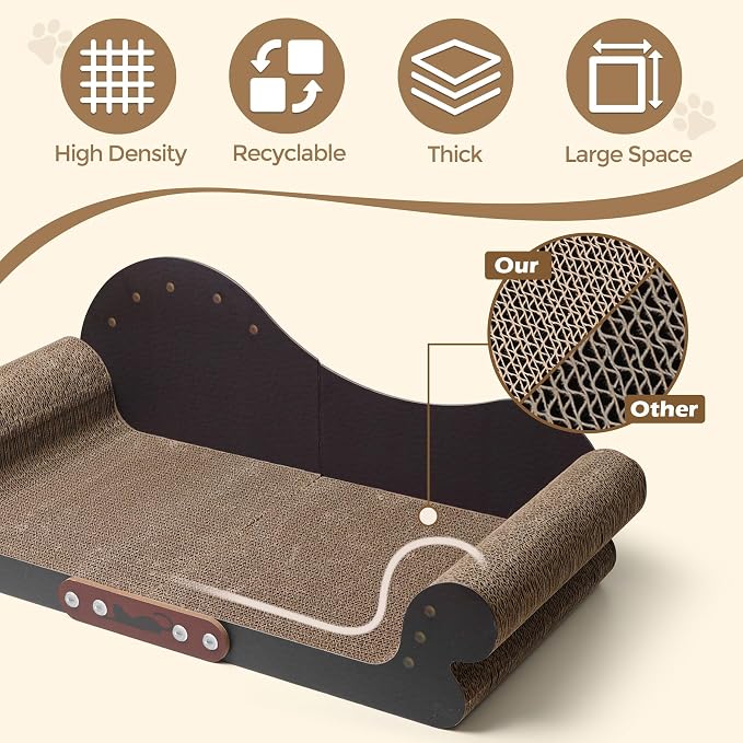 ComSaf Large Cat Scratcher Bed 26.7 in, Cardboard Cat Couch Scratch Pad | Cat Scratching Board, Sofa Lounger Shape, Furniture Protection, Indoor Floor Use, Adult Cats, Claw Care - Image 4