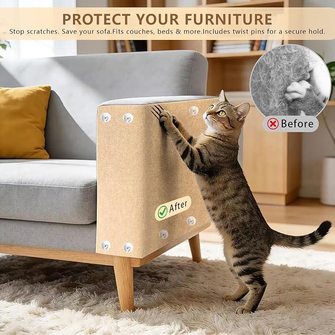 Cat Scratch Pad 78.7x15.8 Inch Self-Adhesive Trimmable Durable Cat Claws Furniture Protector for Couch Sofa Wall Door(Beige) - Image 2