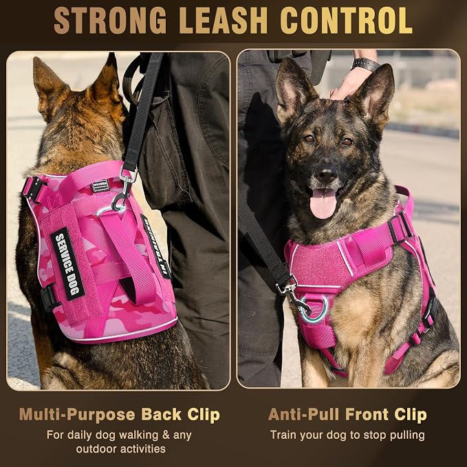 2X Metal Buckle Service Working MOLLE Dog Vest with 10 Pet Patches | Tactical Dog Harness for Large Dog, No-pull Military Working Vest for Training Hunting Walking，2x D Rings for Leash Clip - Image 3