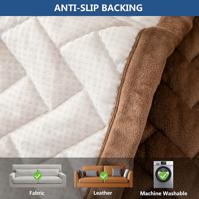 Eismodra Couch Cover,Sectional Couch Covers,Sofa Covers for 3 Cushion Couch,Anti-Slip Sofa Slipcovers for Dogs Cats Kids Loveseat Recliner L Shaped Armrest Backrest,Brown 36''x70''(Only 1 Piece) - Image 4