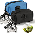 Dog Waste Bag Dispenser Pet Poop Bags Holder for Doggie Waste Bags Dispensers Soft Fabric Zipper Small Doggy Puppy Pouch for Leash Accessory Attachment with Carrier,2PCS Blue&Black by Hilihali