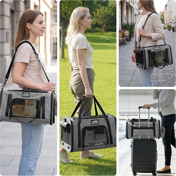 Soft-Sided Cat Carrier with Foldable Litter Box for Air Travel, Gray | A compact soft-sided carrier with a foldable litter box and organized storage for flights, car trips and hotel stays. - Image 9