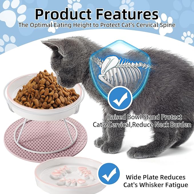Ceramic Elevated Slow Feeder Cat Bowl, Anti Vomit, Removable Dish Pink | Removable Ceramic Bowl Elevated Slow Feeder Whisker-Friendly Wet & Dry Food Metal Stand - Image 5