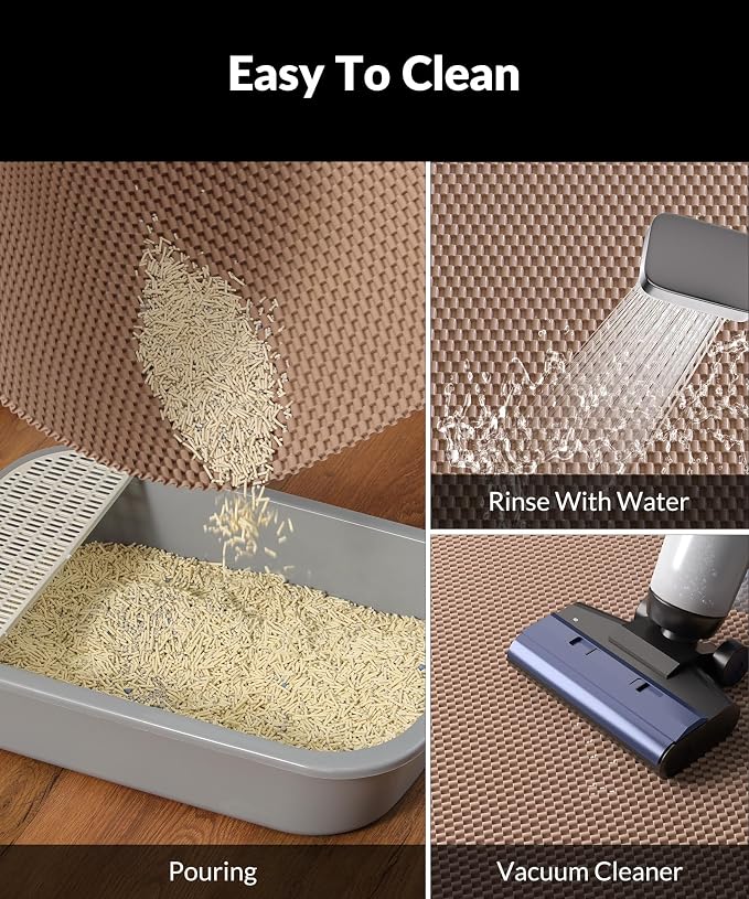 Cooyes Cat Litter Mat - Cut to Fit Any Place, 35"x23" Large Litter Trapping Mat for Litter Box, Easy to Clean, Waterproof & Non-Slip Kitty Pad, Scatter Control to Protect the Floor (Khaki) - Image 3