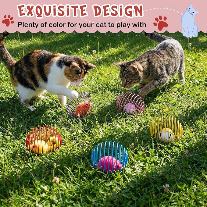 Jecery 5 Pcs Cat Toys Spring,Mouse and Bell,Multicolor | Interactive Metal Cat Toy, Stretchable Rolling Ball, for Indoor Cats, Colorful Playful Coils, Kitten Pet Supplies - Image 4