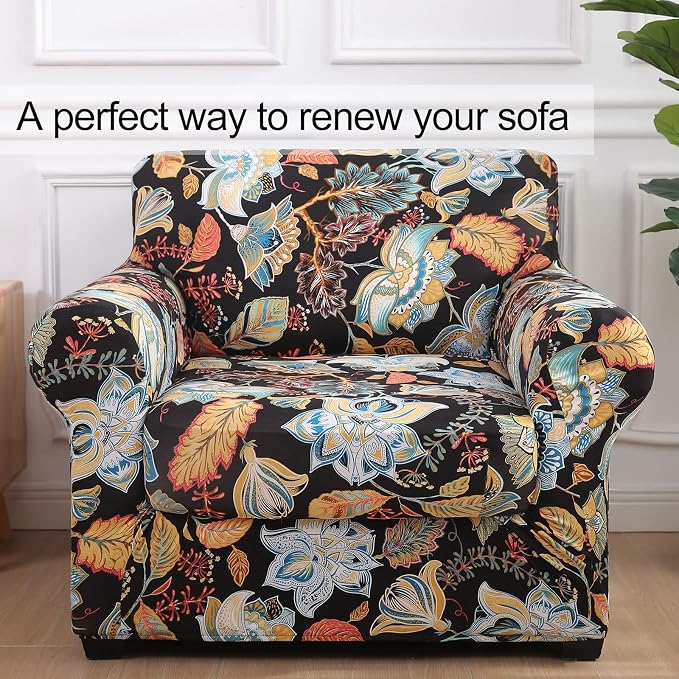 hyha Stretch Couch Covers, Chair/Sofa Covers, Armchair Slipcover for Dogs | Floral Pattern, Printed, 2 Pieces, Separate Couch Cushion Slipcover, Soft Chair Cover with Elastic Bottom for Pets (Armchair) - Image 8