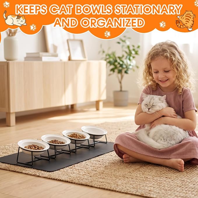 4 Set Elevated Ceramics Cat Food Water Bowls | 15°Tilted Anti Vomiting Raised Dishes,with Food Silicone Mat ,Whiskers Friendly Cat Bowls ,for Multiple Cats and Puppy - Image 7