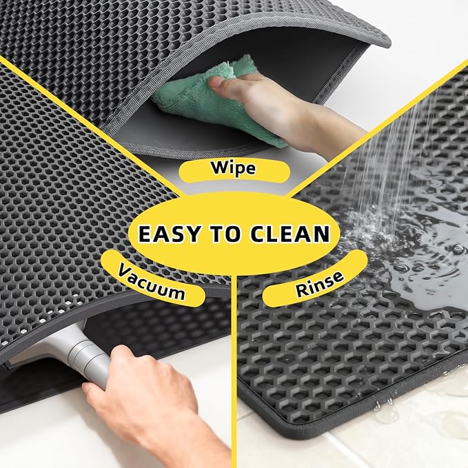 Cat Litter Mat, 30"x24", Waterproof, Easy to Clean (Black-1Pack) | Double-Layer Honeycomb for Effective Litter Trapping, Premium Durable EVA, Non-Slip, Paw-Friendly Soft Surface - Image 7