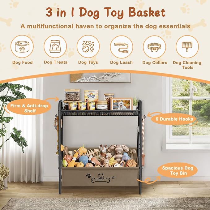 Lomivra Large Dog Toy Basket (23.6"x11.2"x9.7"), Dogs Toy Bin with Storage Organizer, Trapezoid Toy Box for Dog Stuff Accessories, Pet Toy Storage Holder Chest for Cat Dogs Essential Supplies（Brown） - Image 5
