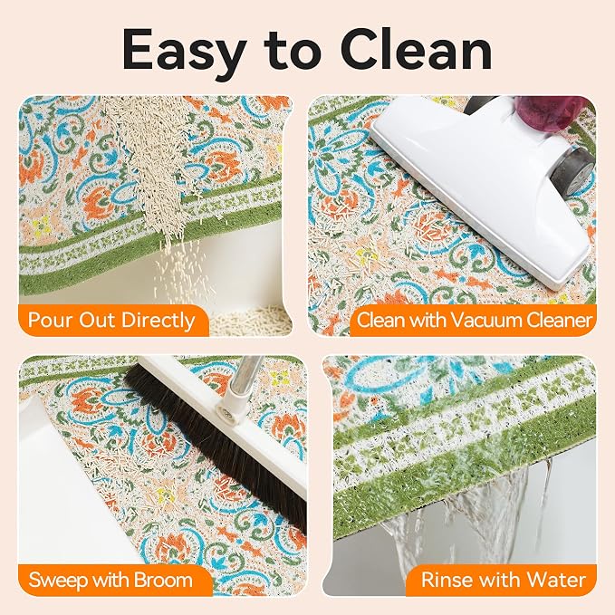 Cat Litter Mat, 24"x15" High Density PVC Litter Trapping Mat, Non-Slip, Waterproof & Urine-Proof Litters Catcher Mats, Keep Floor Clean, Soft on Kitten Paws, Cat Essentials Bean Green - Image 4