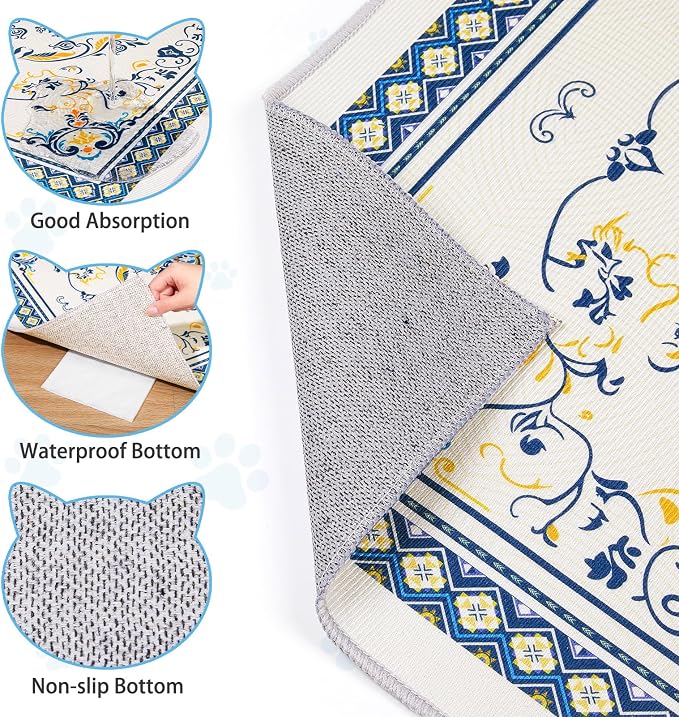 2 Pack Washable Cat Litter Mat 48"x36" Waterproof Trapping Pad | Kitty Litter Box Mat Featuring A Non-Slip Base And Decorative Design To Trap Scatter For Home Floor Protection - Image 4