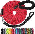 Long Dog Leash 30 FT: Heavy Duty Rope Leashes for Dogs Training with Swivel Lockable Hook Reflective Threads Bungee and Padded Handle - Dog Lead for Large Small Medium Dogs Outside Walking Hiking Red by jenico