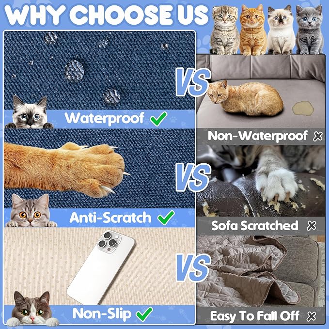 Loiion Cat Scratch Proof Furniture Protector Waterproof Sofa Cover 118"x71" | Pet-Friendly Couch Protector, Anti-Scratch & Anti-Slip Sofa Cover For Cats Dogs Kids, Machine Washable - Image 4