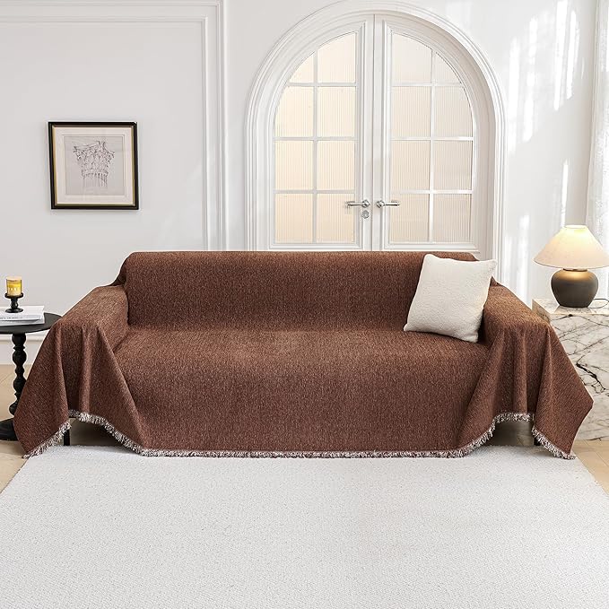 MYSKY HOME Oversized Couch Cover Sofa Covers Couch Covers for 3 Cushion Couch Sofa Pet Friendly L Shaped Couch Cover Sectional Couch Covers Non Slip Furniture Protector for Kids, 91"x150", Chocolate - Image 9