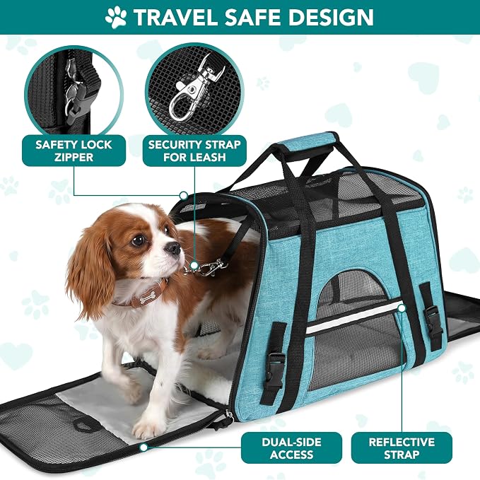 PetAmi Airline Approved Pet Carrier for Cats Small Dogs, Small Heather Blue | Soft Sided TSA Travel Bag, Sherpa Bed, Breathable Mesh Ventilation, Collapsible Bowl, Fits Under Seat, Up to 18 lbs - Image 4