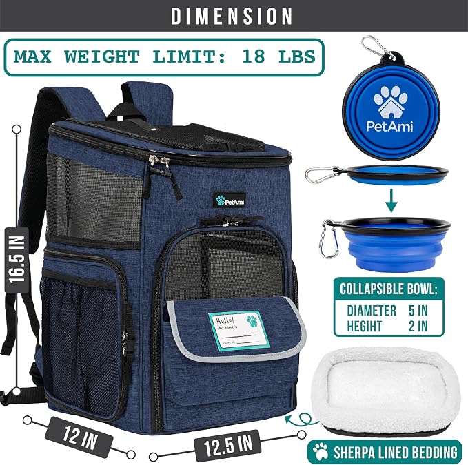 PetAmi Dog Backpack Carrier, Airline Approved 4-Way Entry Cat Backpack Carrier, Ventilated Mesh, Collapsible Pet Carrier for Small Puppy, Kitten, Hiking, Travel Car, Vet, up to 18 lbs, Navy Blue - Image 2
