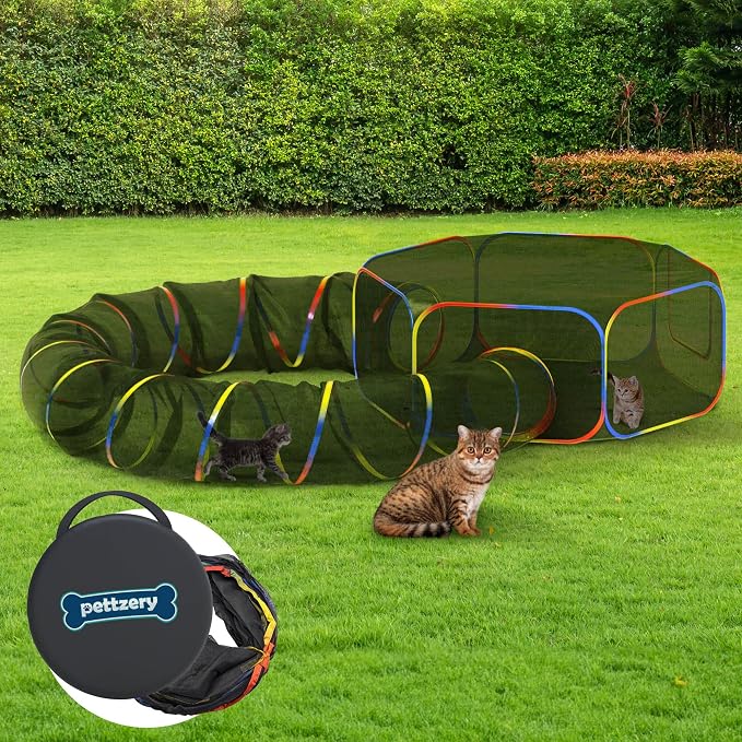 Outdoor Cat Enclosure - Portable Catio Playground for Cat Run, Kitty and Small Animals - Tent & Tunnels for Outside and Indoor Play by Pettzery