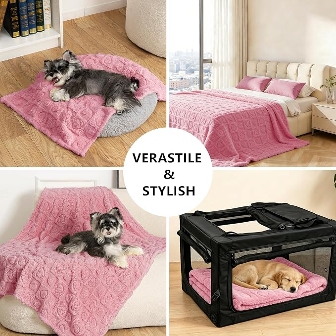 gogobunny Large Pet Blanket for Dogs Cats, Ultra Soft 300GSM Coral Fleece Washable Furniture Protector for Couch Bed Car Seat, Calming Crate Mat Blanket for Large Breeds, Pink, 60x80IN - Image 4