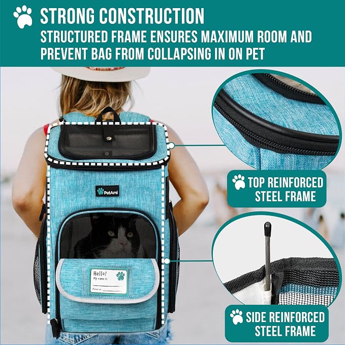 PetAmi Dog Backpack Carrier, Airline Approved 4-Way Entry Cat Backpack Carrier, Ventilated Mesh, Collapsible Pet Carrier for Small Puppy, Kitten, Hiking, Travel Car, Vet, up to 18 lbs, Turquoise - Image 6