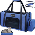 Soft-Sided Cat Carrier with Foldable Litter Box for Air Travel, Blue | A compact soft-sided carrier with a foldable litter box and organized storage for flights, car trips and hotel stays. by UOROUO