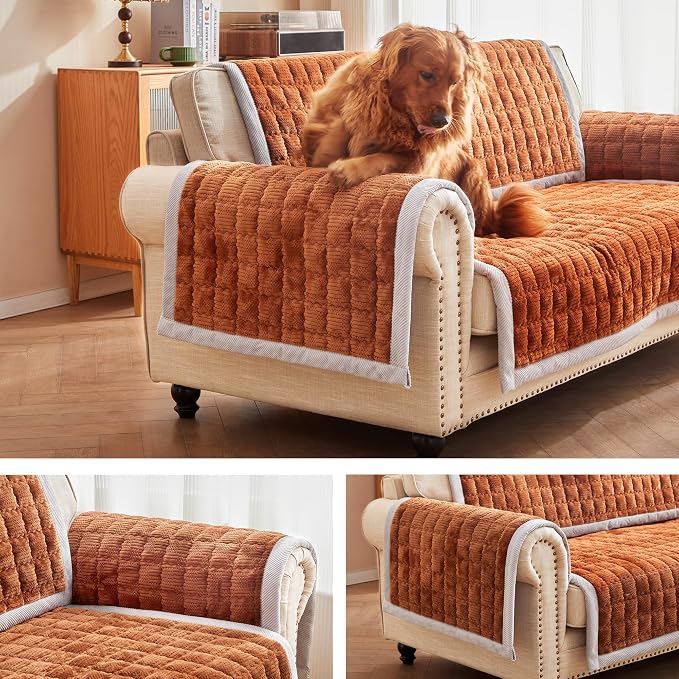 Couch Cover for Dogs Washable,Non-Slip Fuzzy Sofa Covers for Pets | Thick Soft Furniture Protector Fits Loveseat & Sectional,Against Fur&Dirt (Curry, 2pc/28"x28"-Arm/Backrest Cover) by Unknown