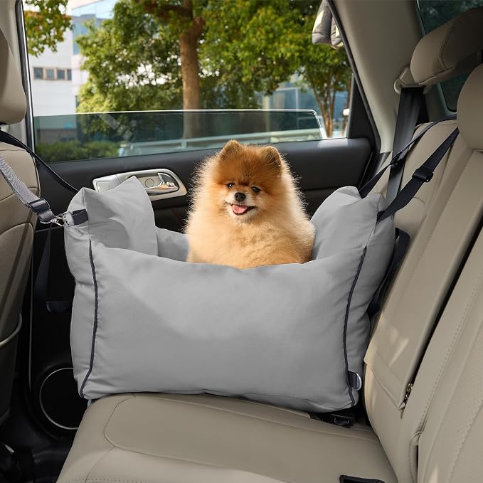 Lesure Small Dog Car Seat for Small Dogs - Soft Dog Booster Seat for Car with Storage Pocket and Clip-On Safety Leash and Thickened Memory Foam Filling, Pet Carseat Travel Carrier Bed, Grey - Image 7