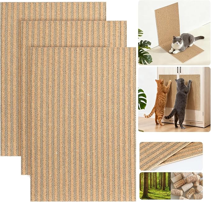 Natural Cork Cat Scratcher Boards for Wall & Floor - Adjustable Height for All Cats, Furniture Protector3-Pack by MocherpionLLC