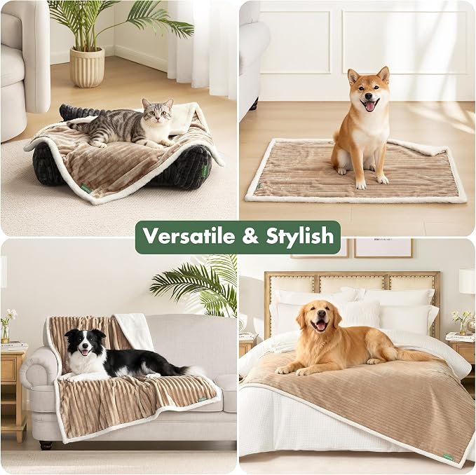 Waterproof Puppy Blankets for Small Dogs - Cozy Fleece Calming Cat Blanket for Couch Furniture Protector, Washable Dog Blankets for Indoors & Outdoors, Linen, 25"x35" - Image 2