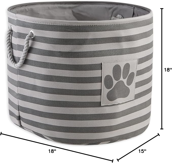 Bone Dry Pet Storage Collection Striped Paw Patch Bin, Large Round, Gray - Image 6
