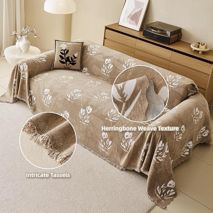 Couch Cover for Dogs Washable Sofa Cover, Sectional Couch Covers, Sofa Covers for 2 Cushion Couch, Non Slip Stripe Sofa Slipcovers Furniture Protector (Floral ‌Light Coffee 91x150) - Image 8