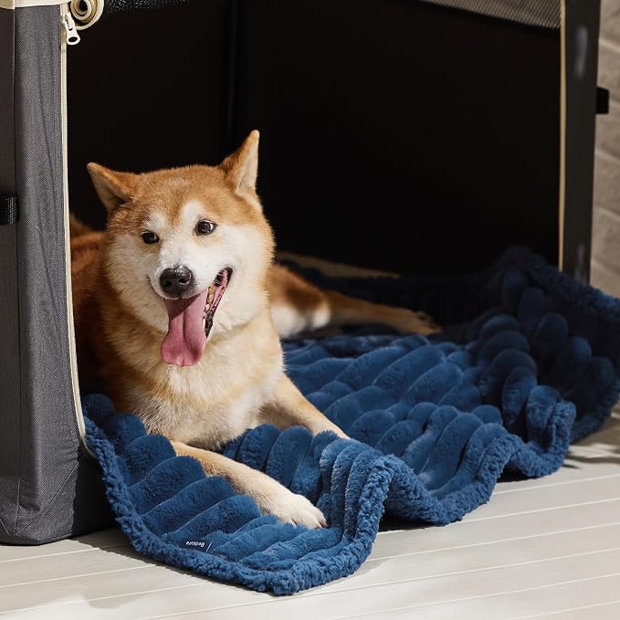 Bedsure ComfyFleece™ Waterproof Dog Blankets for Large Dogs,40x50 | Soft Plush Couch Cover,Washable Corduroy Fleece for Furniture Protector,Cozy Calming Reversible Pet Blanket, Navy Blue - Image 8