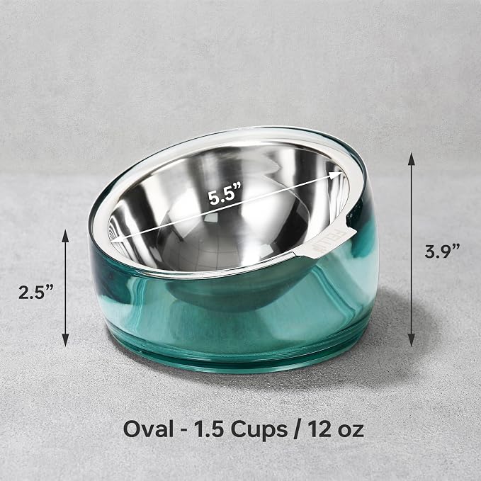 Felli Pet Oblik Acrylic Raised Dog Food Water Bowl Stainless Steel Slanted Oval Dish for Short Leg Puppy & Small Medium Pet, Elevated Tilted Metal Feeder (Classic, 1.5 Cups Oval Dish) - Image 4