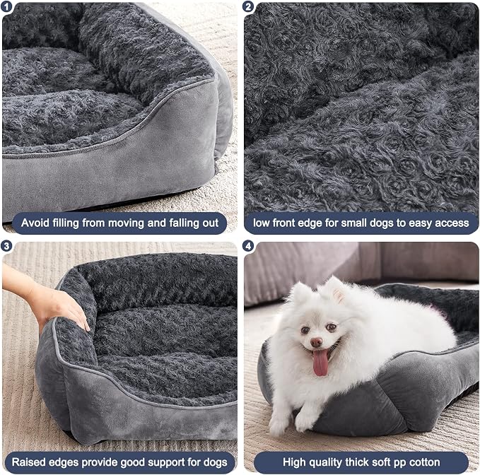 JOEJOY Rectangle Dog Bed for Large Medium Small Dogs - Washable Orthopedic Sofa Bed, Soft Breathable Puppy & Pet Cuddler, Durable Calming Dog Bed with Anti-Slip Bottom, Multiple Sizes, Dark Grey - Image 4