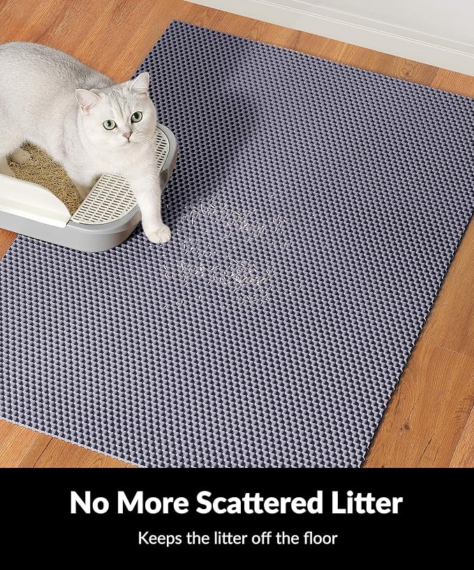 Cooyes Cat Litter Mat - Cut to Fit Any Place, 40"x28" Large Litter Trapping Mat for Litter Box, Easy to Clean, Waterproof & Non-Slip Kitty Pad, Scatter Control to Protect The Floor (Grey) - Image 4