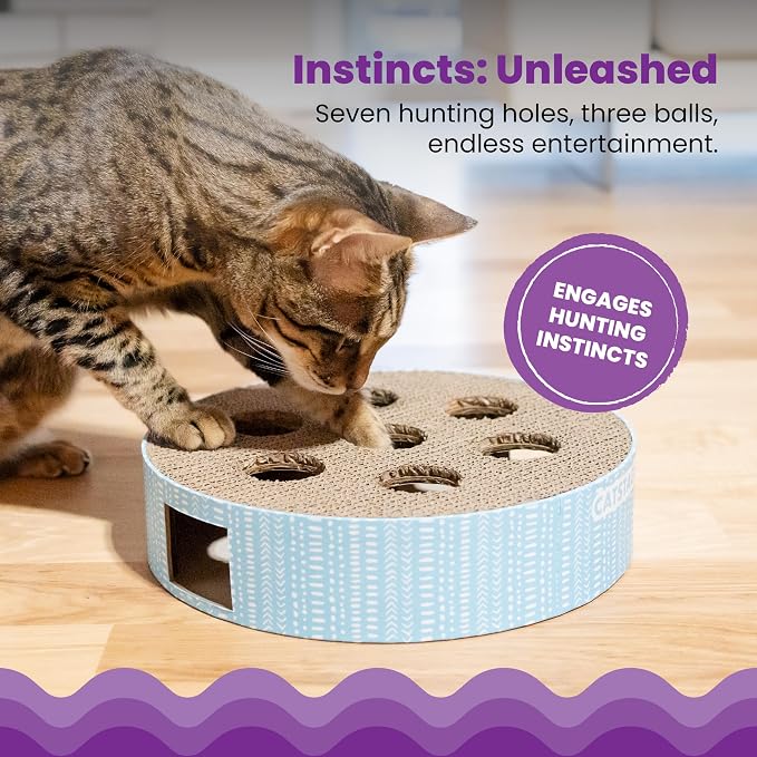 Catstages Scratch N' Hunt Interactive Cat Puzzle Toy with Scratcher, 11" | 7 Hunting Holes, 3 Balls, Corrugated Scratching Pad for Nail Care, Engages Hunting Instincts, Enrichment for Cats & Kittens - Image 3