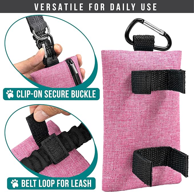 PetAmi Dog Poop Bag Holder for Leash, Pet Waste Bag Dispenser, Pink | Soft Dog Poop Bag Holder Clips to Leash, Harness, Belt Storage for Treat Key, Pet Bag Dispenser, Doggy, Doggie - Image 3