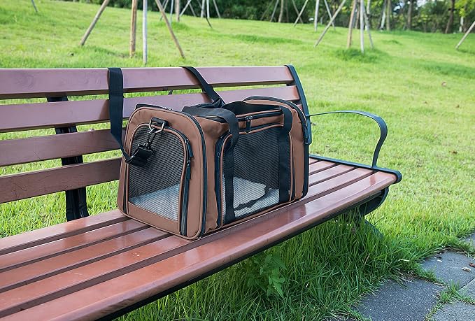 Soft Sided Carrier for Small Medium Cats Dogs,Removable Pad Collapsible Travel Pet Carrier Large Brown - Image 5