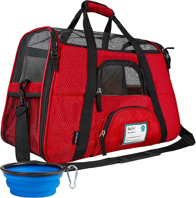 PetAmi Airline Approved Pet Carrier for Cats & Small Dogs, Small, Red | Soft Sided TSA Travel Bag, Sherpa Bed, Breathable Mesh Ventilation, Collapsible Bowl, Fits Under Seat, Up to 18 lbs by PetAmi