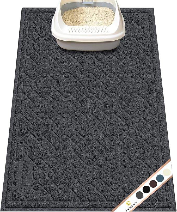 Cat Litter Box Mat, 35" x 24" Large Kitty Litter Trapping Mat Keep Floor Clean, Litter Box Mat Scatter Control, Waterproof, Easy to Clean, Durable Large Size Litter Mats for Floor by Motsamla