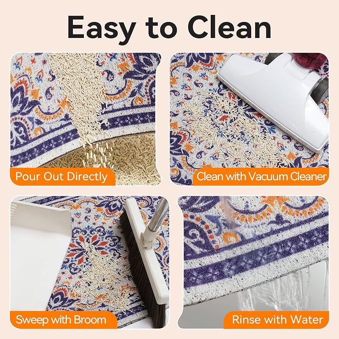 Cat Litter Mat, 24"x15" High Density PVC Litter Rug Trapping Mat, Non-Slip, Waterproof & Urine-Proof Kitty Litters Catcher Mats, Keep Floor Clean, Soft on Kitten Paws, Cat Essentials Blue - Image 4