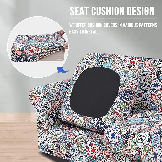 hyha Stretch Couch Covers, Sofa Cover for 3 Cushion Couch Pet Friendly | Floral Pattern, Printed, 4 Pieces, 3 Separate Cushion Sofa, Durable Anti-slip Washable Protector with Elastic Bottom for Dogs - Image 2