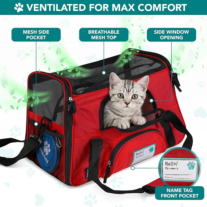 PetAmi Airline Approved Pet Carrier for Cats & Small Dogs, Small, Red | Soft Sided TSA Travel Bag, Sherpa Bed, Breathable Mesh Ventilation, Collapsible Bowl, Fits Under Seat, Up to 18 lbs - Image 3