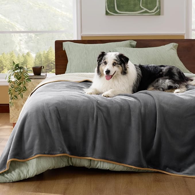 Bedsure Waterproof Blanket for Bed Soft Sherpa Fleece Throw, Twin-XL 90x66 | Plush Cozy Calming Reversible Dog Blankets for Large Senior Dogs,Warm Bed Couch Cover,Pet Furniture Protector,Grey by Unknown