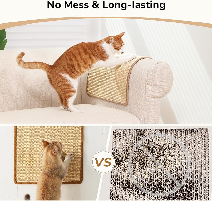FUKUMARU 2 Packs Cat Scratching Mat, 23.6 x 15.7 Inch Cat Scratcher Pad | Natural Sisal Cat Scratch Mat for Indoor Cats, Horizontal Cat Wall Scratcher Floor Rug with Sticky Tapes, Furniture Protector - Image 5